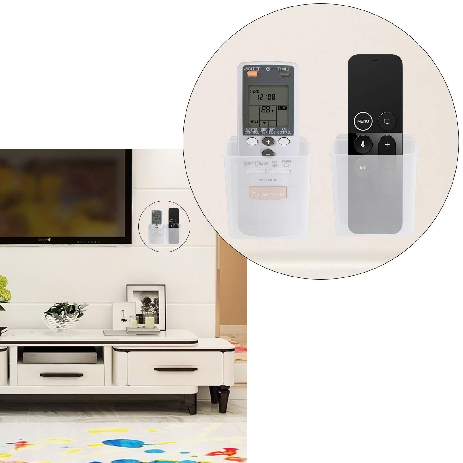 2 Pack Universal Remote Control Holder 7x6x3cm, Wall Mount Media Organizer Se...