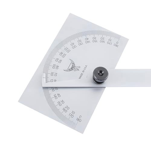 Stainless Steel Angle Protractor - 6" Blade, Double Graduation, Bevels & Radial