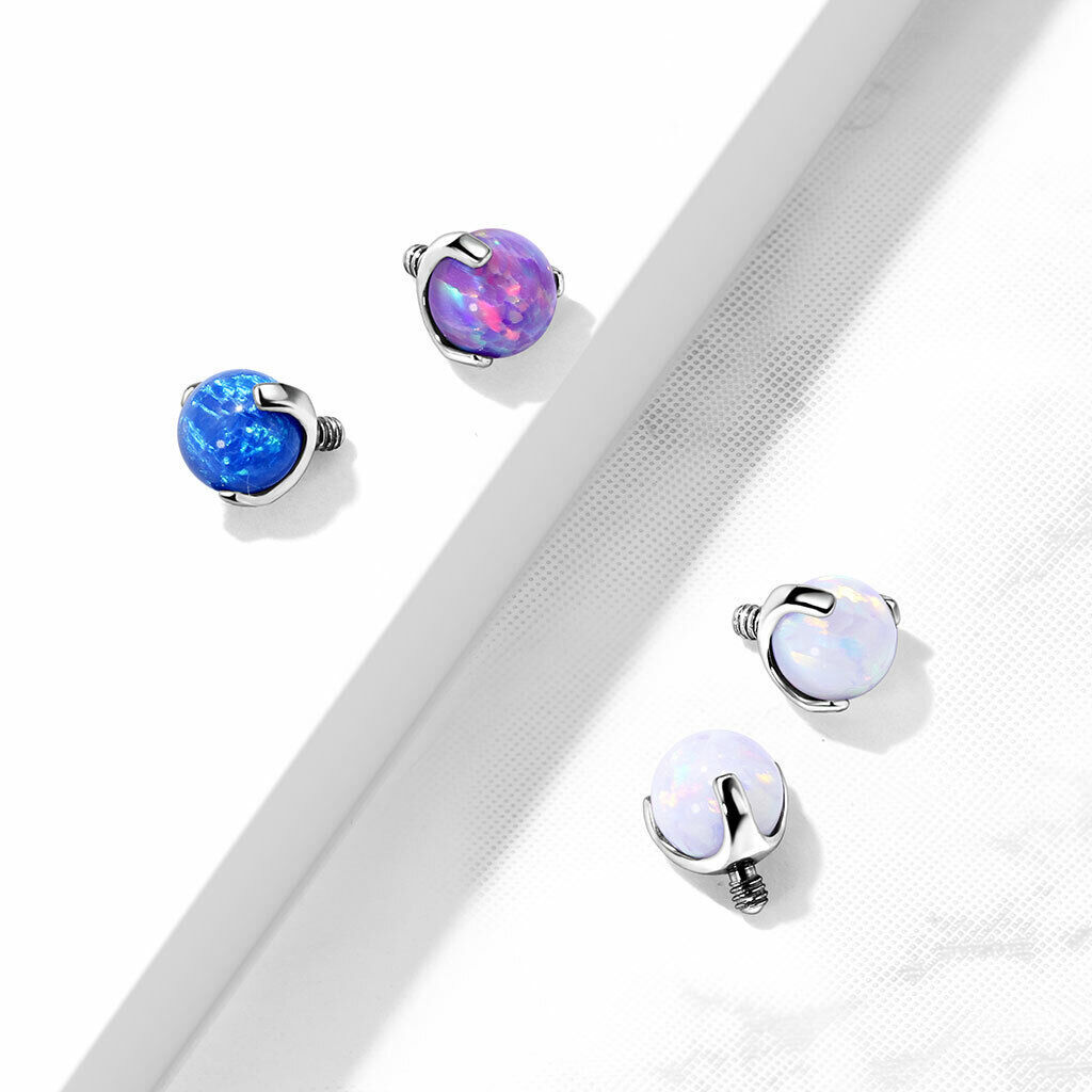 16G 1/4" IMPLANT TITANIUM INTERNALLY THREADED CLAW SET OPAL LABRET TRAGUS STUD