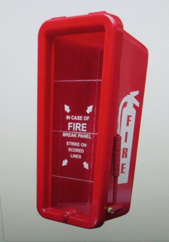 🔥🧯(ONE) NEW 5lb. FIRE EXTINGUISHER CABINET WITH PLEXI GLASS, LOCK & HAMMER🔥🧯