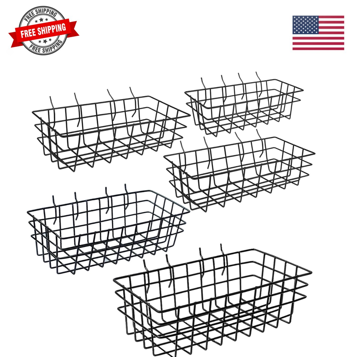 5-Piece Pegboard Baskets Set - Heavy Duty Peg Board Organizer Accessories Bin...