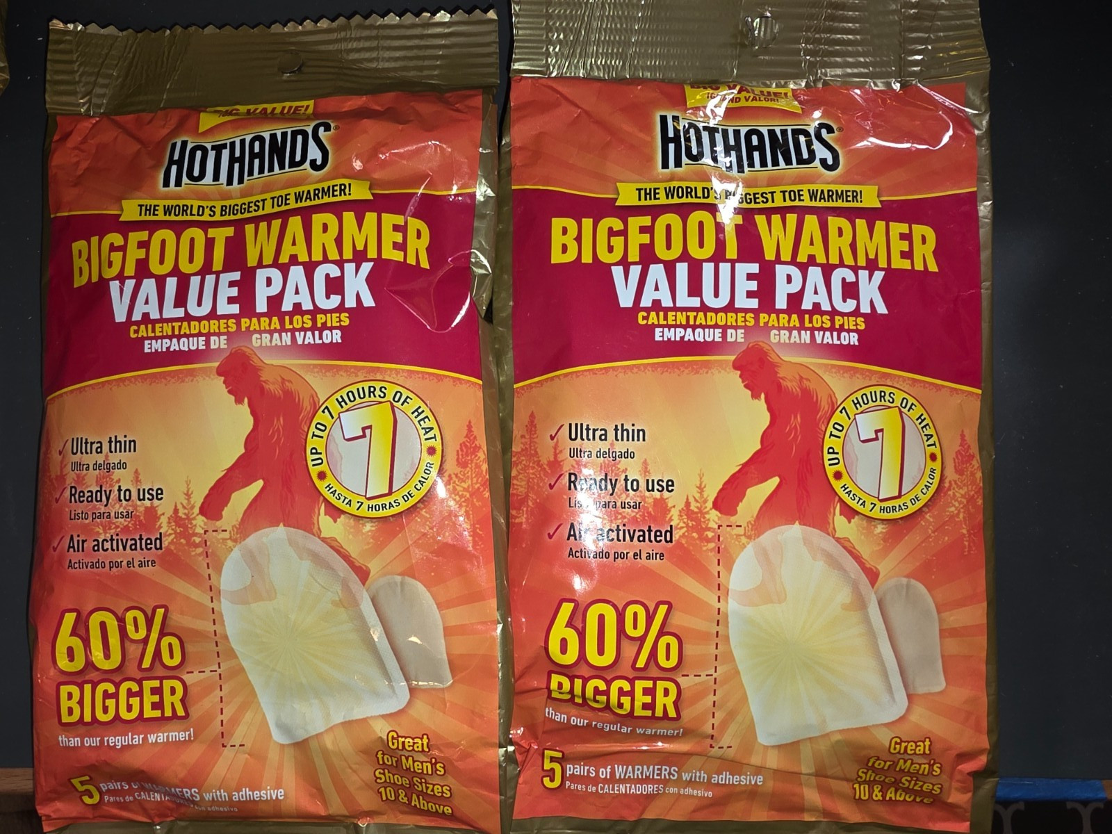 HotHands Bigfoot Toe Warmer Up to 7 Hours of Heat (2 packs of 5 Pairs) Pick Exp.