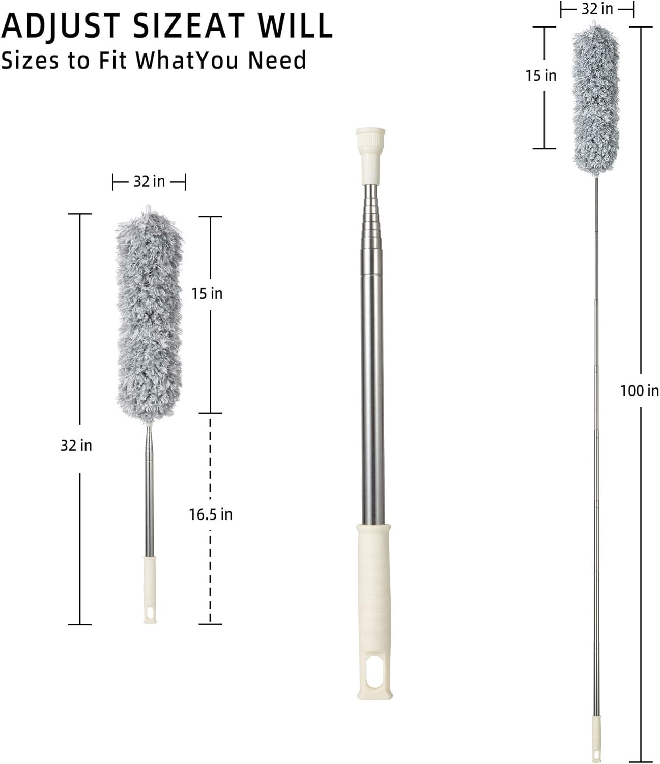 Microfiber Duster with Extension PoleWashable Bendable Head Ceiling Fan Dust...