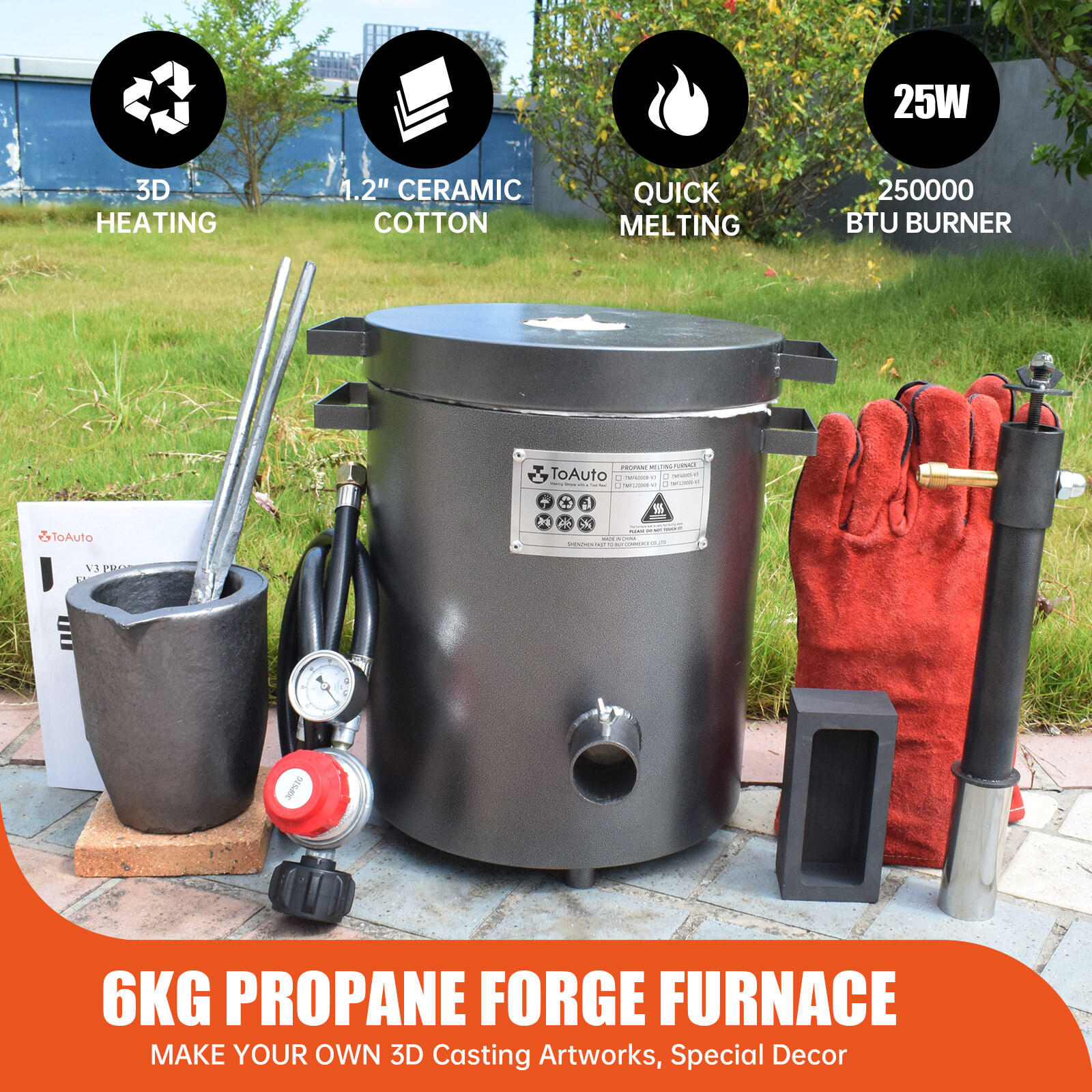 6KG Propane Melting Furnace Foundry for Scrap Metal Recycle Gold Copper Smelter