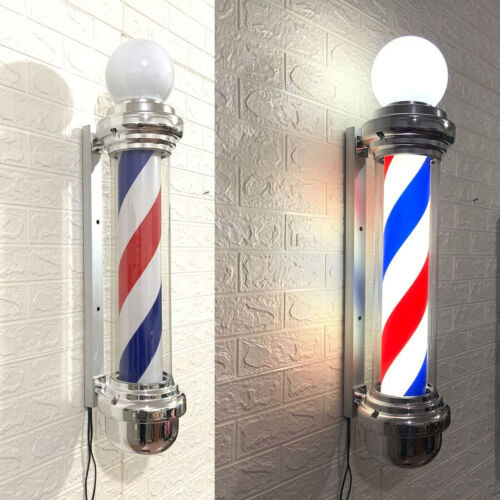 Barber Shop Pole Rotating Light LED Stripes Sign Lamp Hair Salon Red White Blue