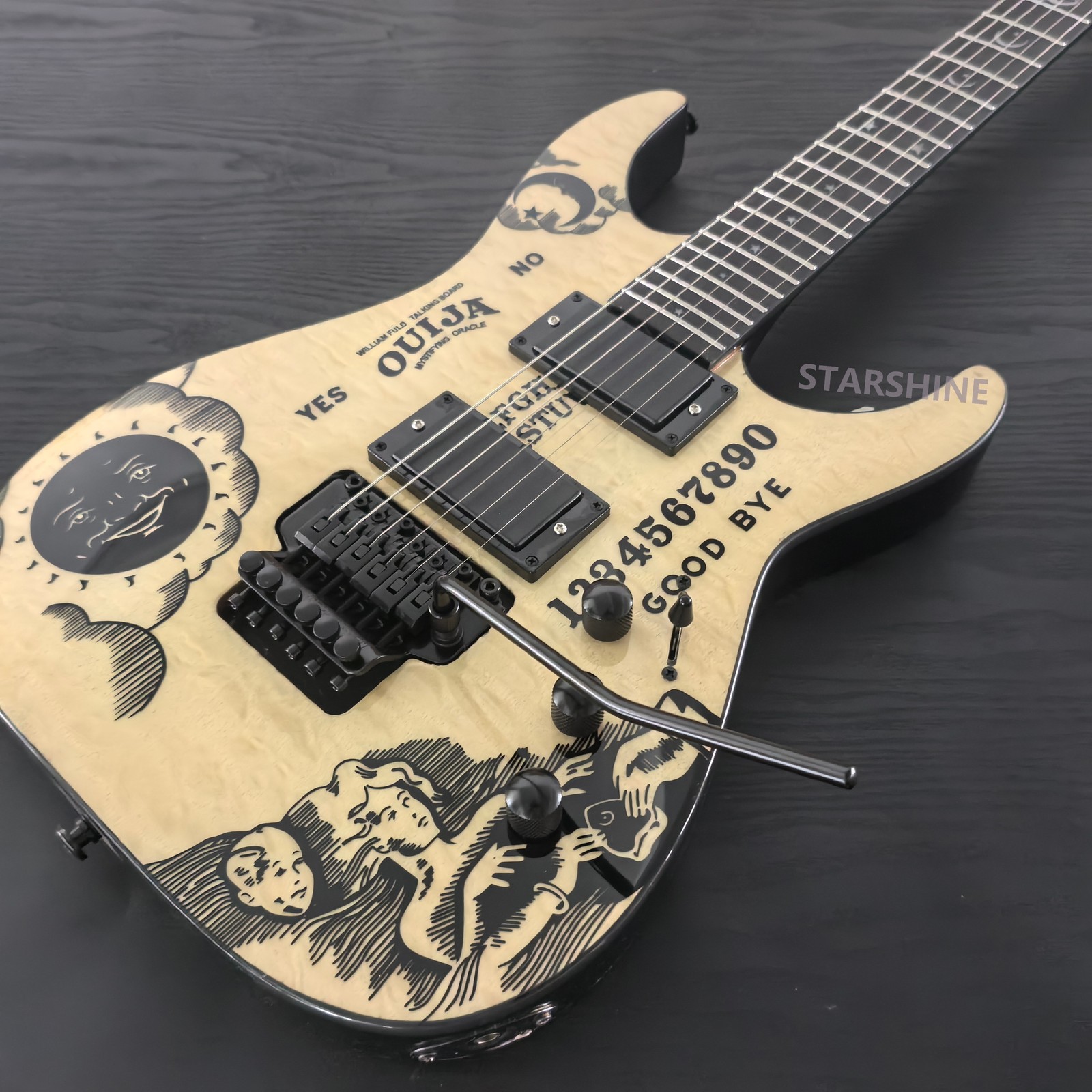 Moon Solid Body Electric Guitar Rounded Fret FR Bridge HH pickups Free Shipping