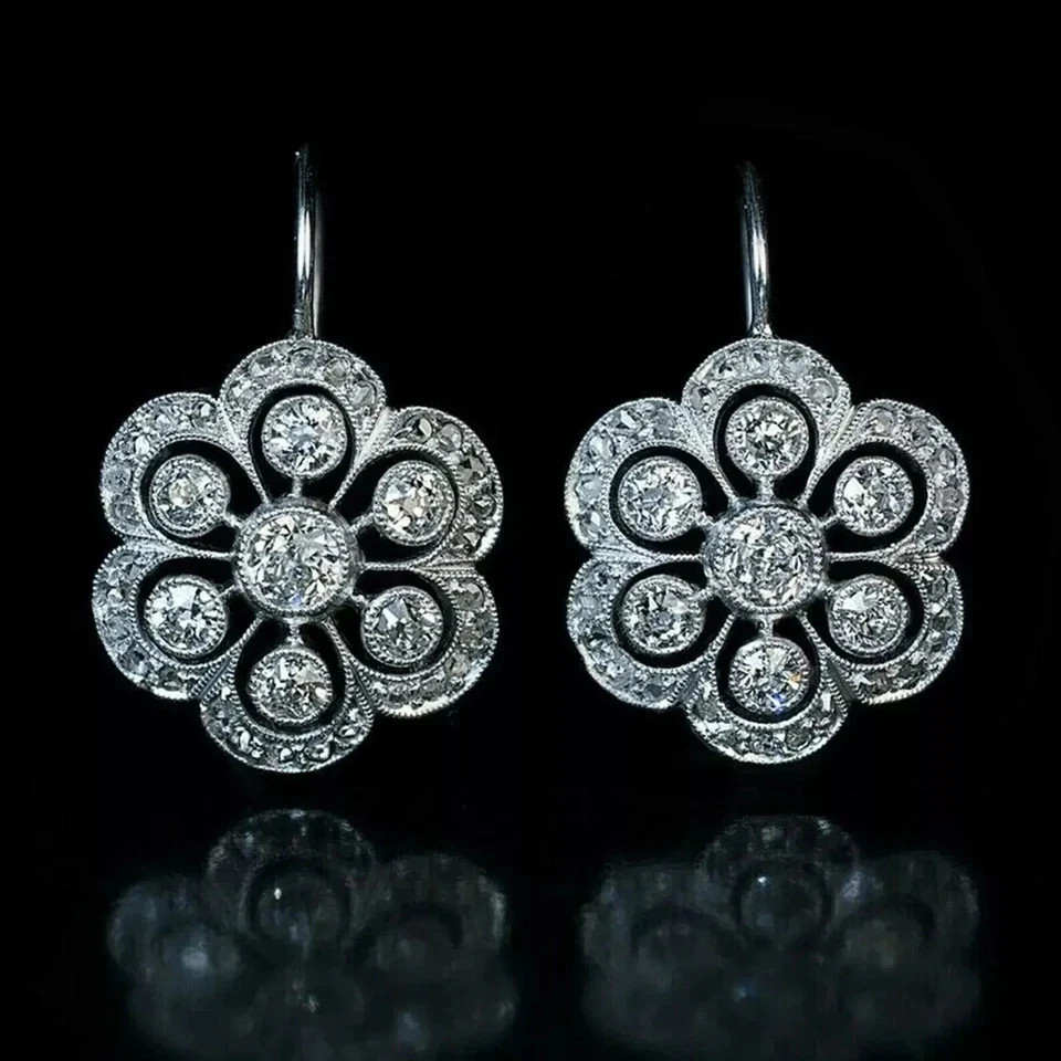 2.2Ct Art Deco Style Lab Created Diamond Wedding 14K White Gold Finish Earrings