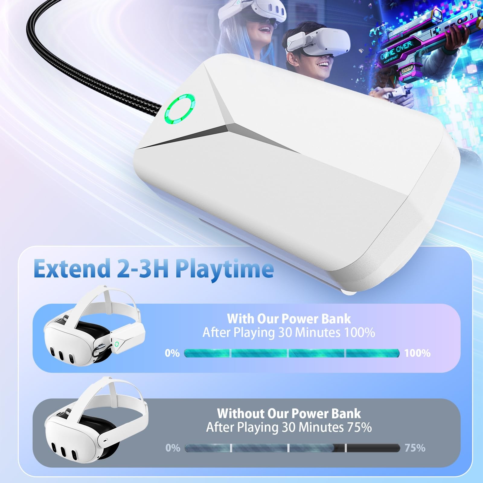Battery Pack for Meta Quest 3/2, 5000mAh Extended Battery Charger for Oculus ...
