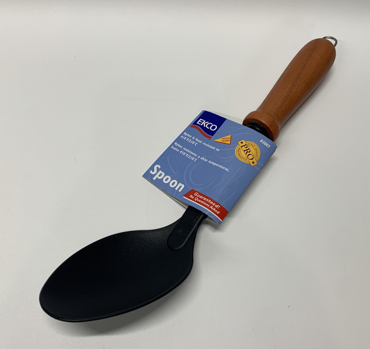 NEW Vintage 1997 Ekco Black Nylon Spoon Plastic ~ Wood Handle High Temp. 83007