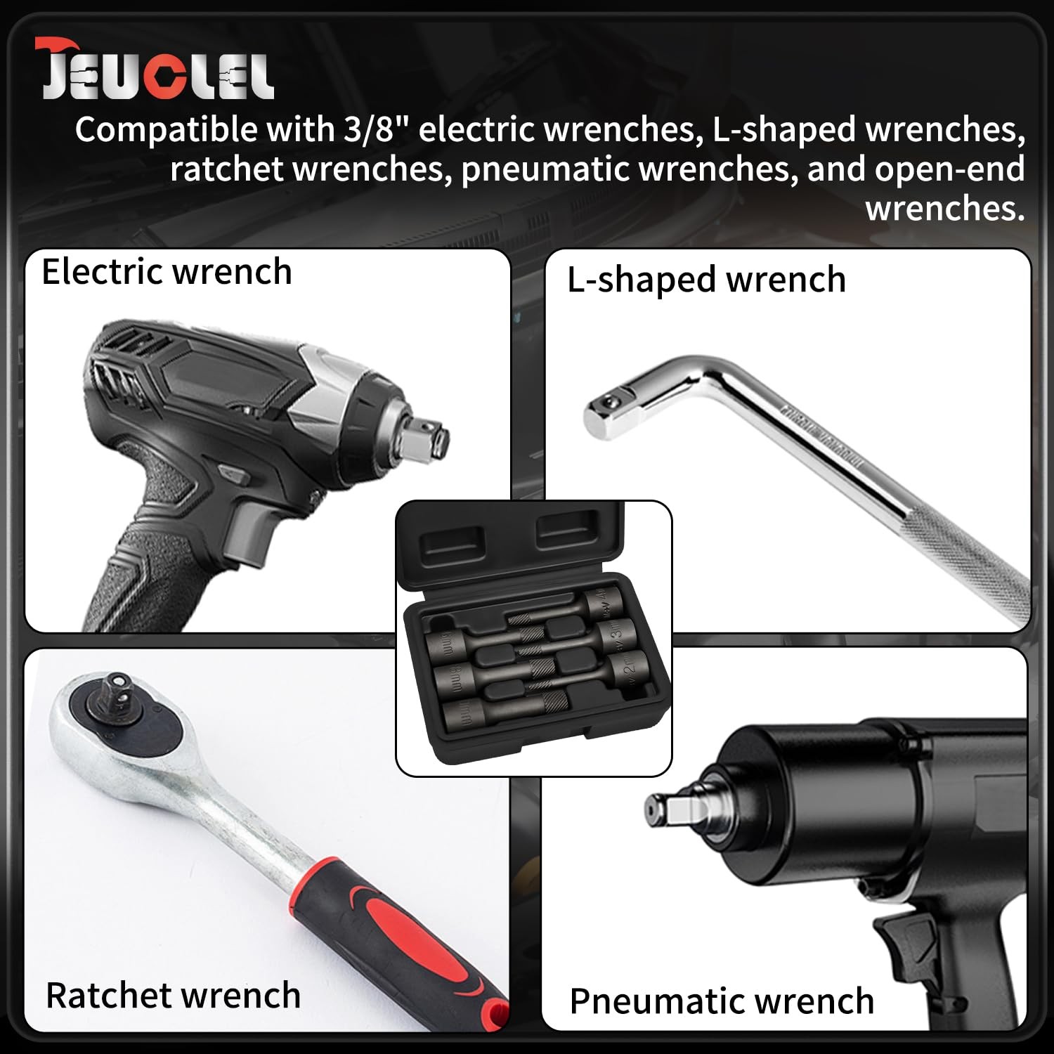 JEUCLEL 6PCS 3/8" Drive Impact Wedge Proof Long 6pcs Extractor