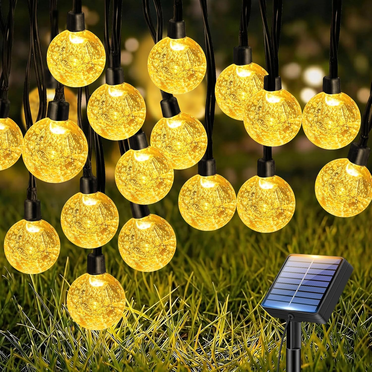 1 Pack Solar String Lights Outdoor, Total 49FT 50 LED Crystal Globe | IP65 Water