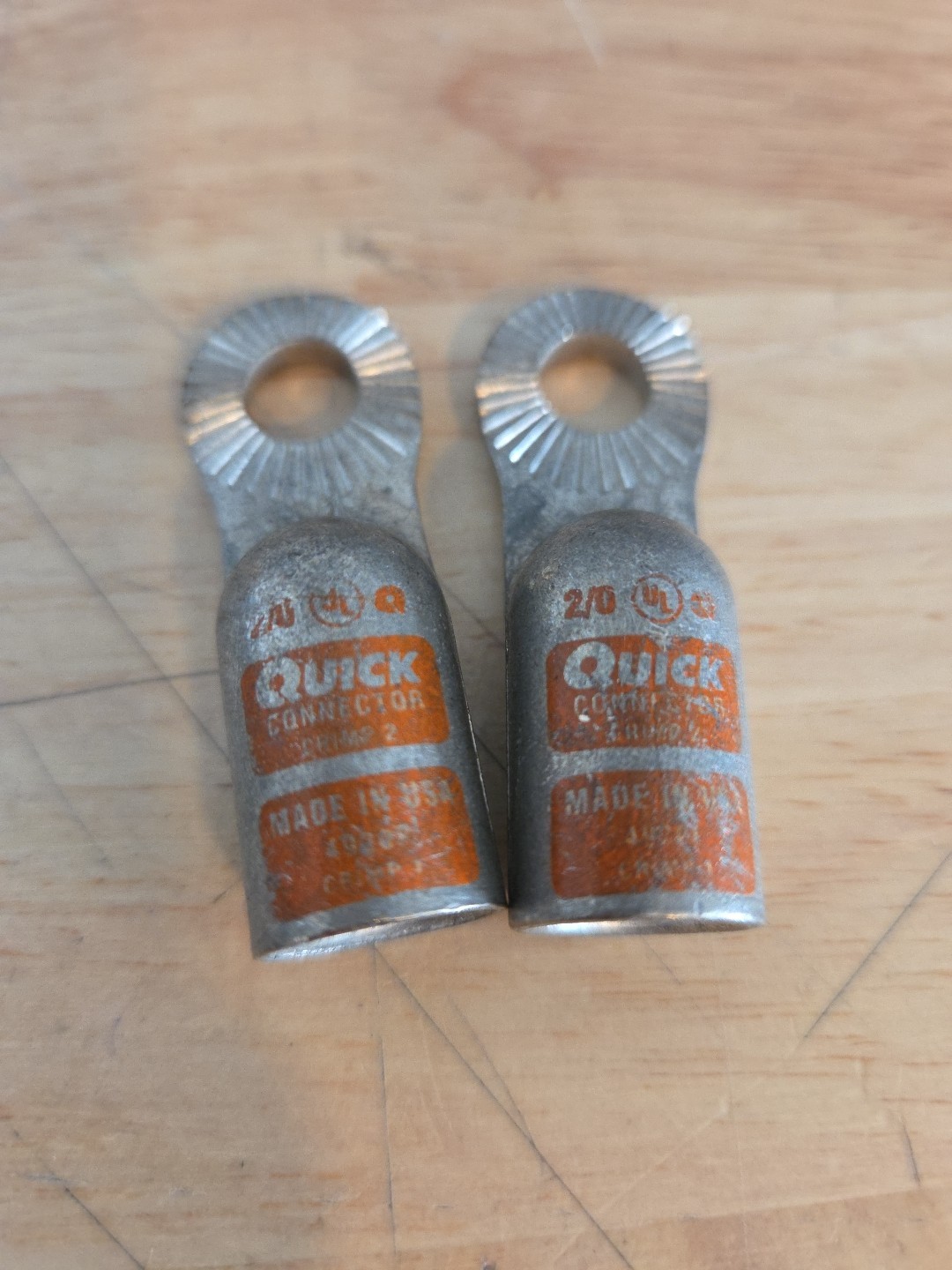 Quickcable 4920F  Battery Compression Lug, 2/0 Awg Max, 3/8" Stud, Copper 2 Pcs