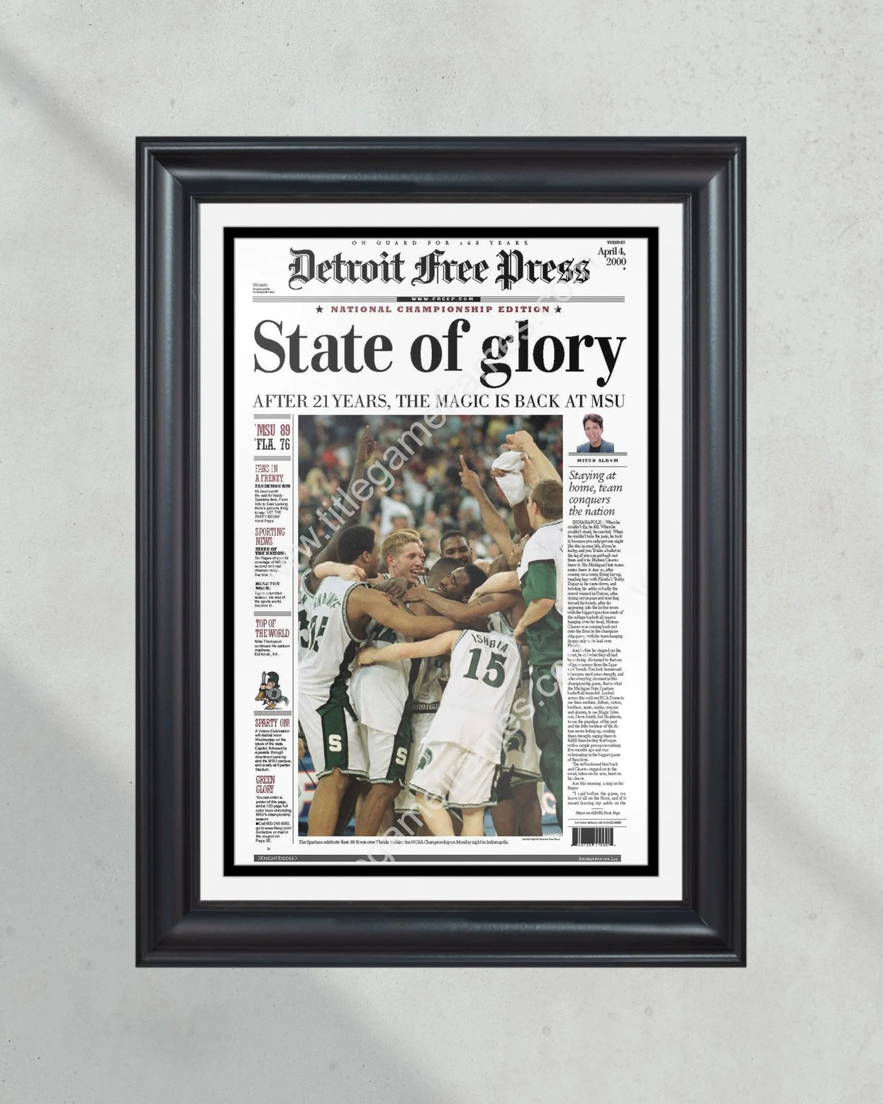 2000 Michigan State Spartans NCAA College Basketball Champions Framed Front Page
