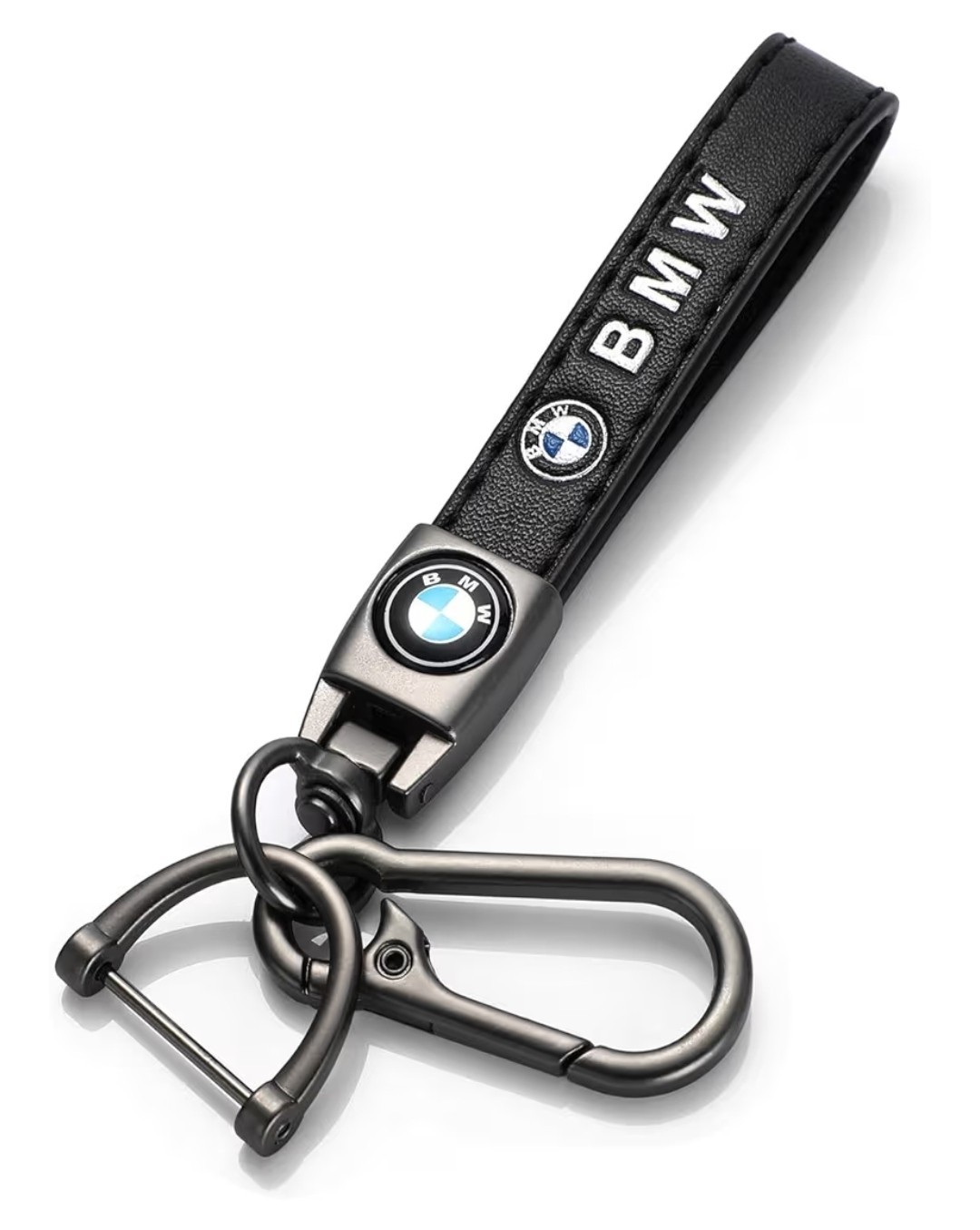 BMW Black Leather Keychain Set – Premium Car Key Ring & Lanyard