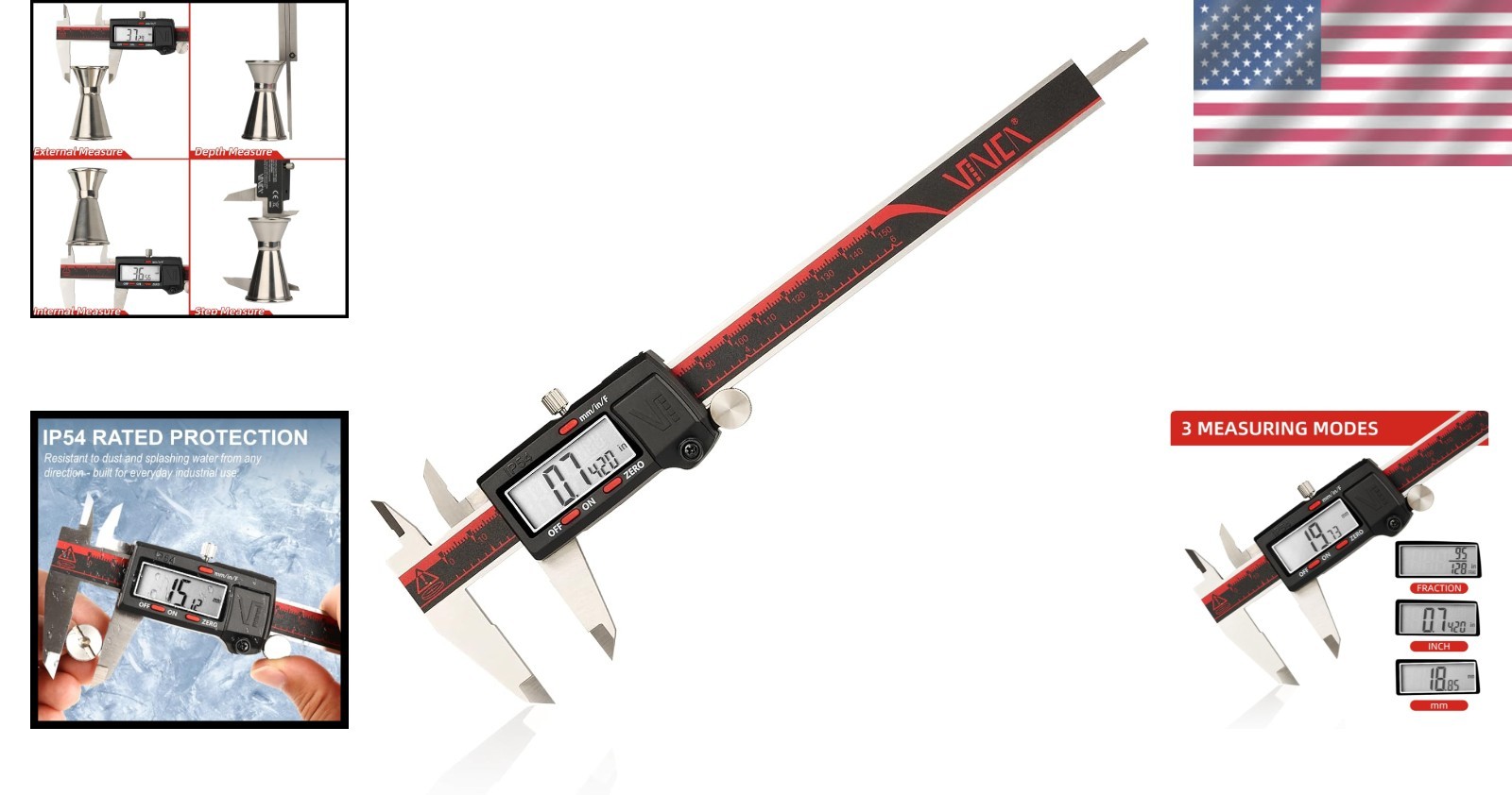 Large LCD Screen Caliper Inch/MM/Fraction Conversion