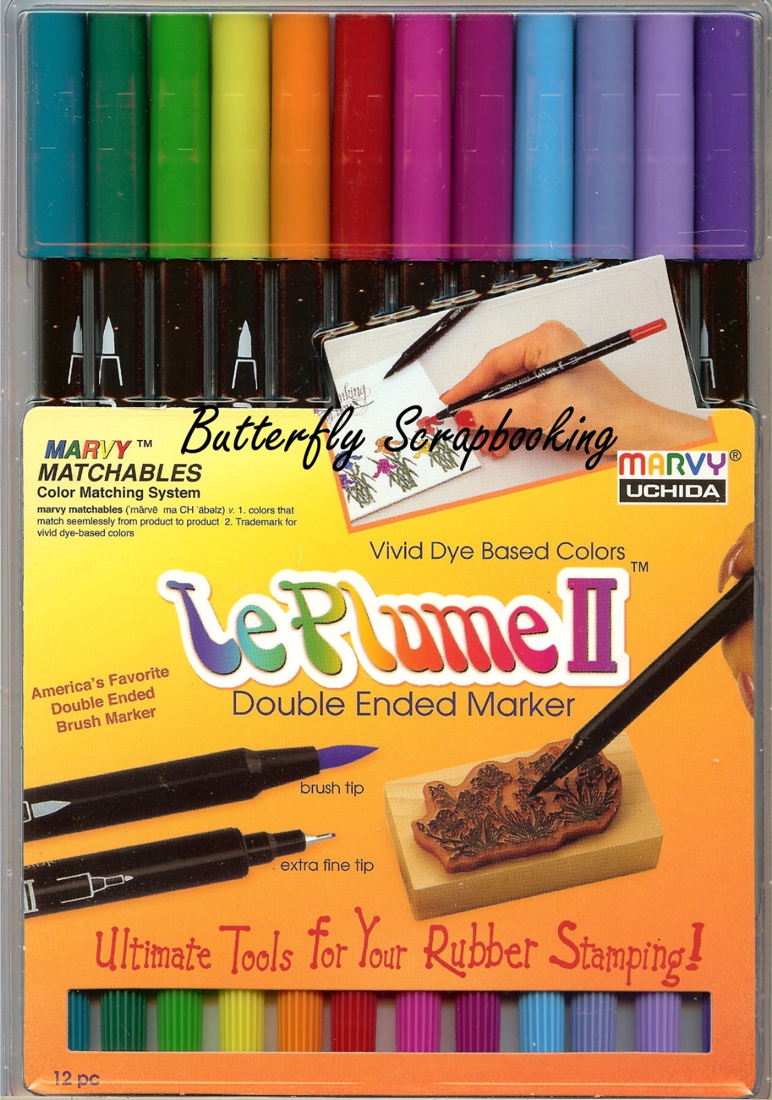 Watercolor MARKER SET 12 Double Ended Marvy Le Plume Set Bright 1122-12E New