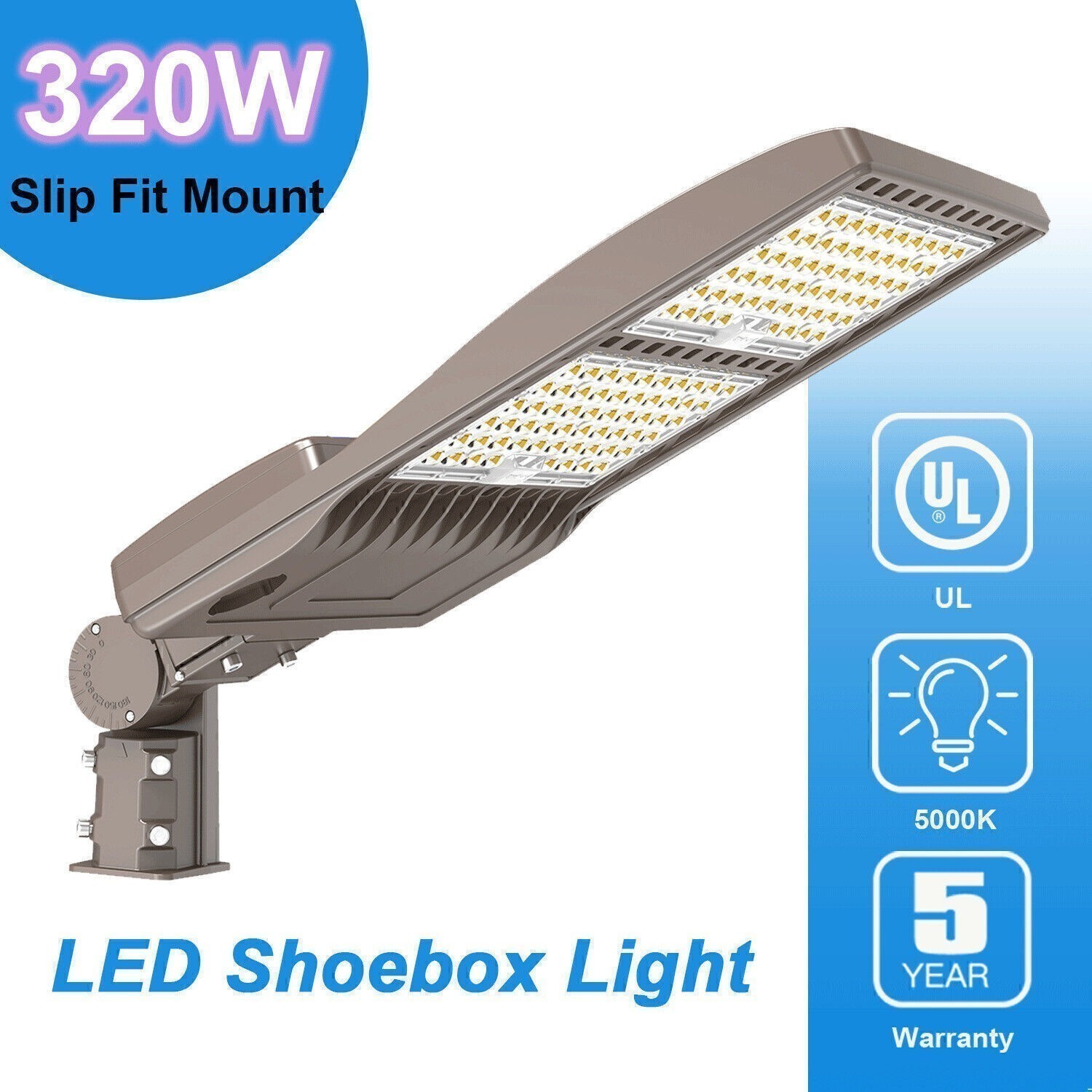 320W Outdoor Parking Lot Area Pole Lights Shoebox Flood Lighting 48000LM 5000K