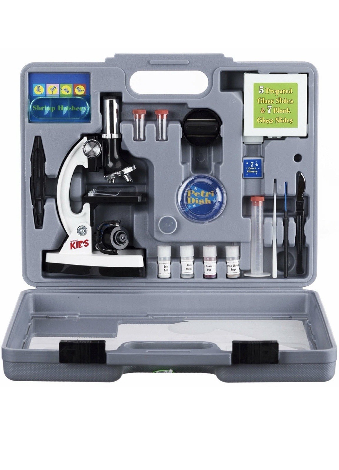 AmScope 52pc 120X-1200X Kids Starter Compound Microscope Portable Science Kit  .