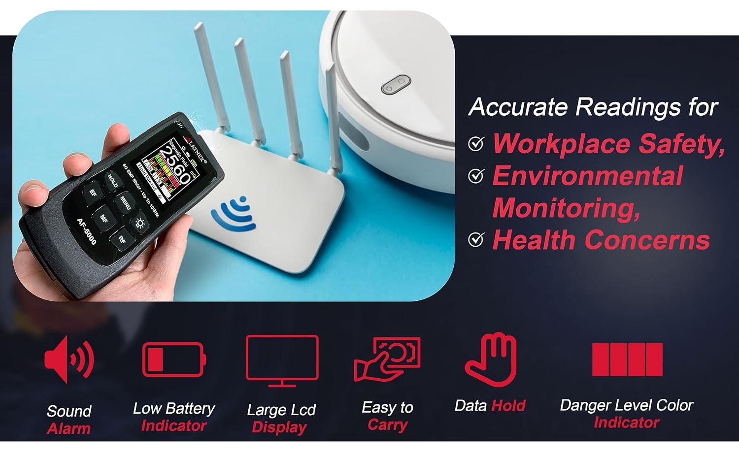 LATNEX AF-5000 5G EMF Meter RF Detector with Certificate