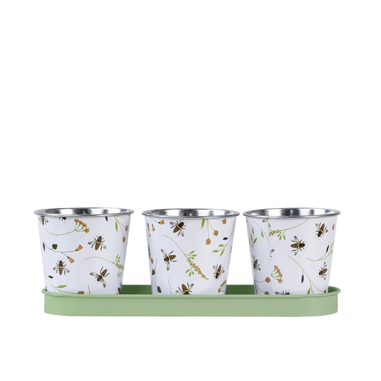 Bee Print Herb Pots with Tray | for Windowsill or Balcony | Indoor or Outdoor