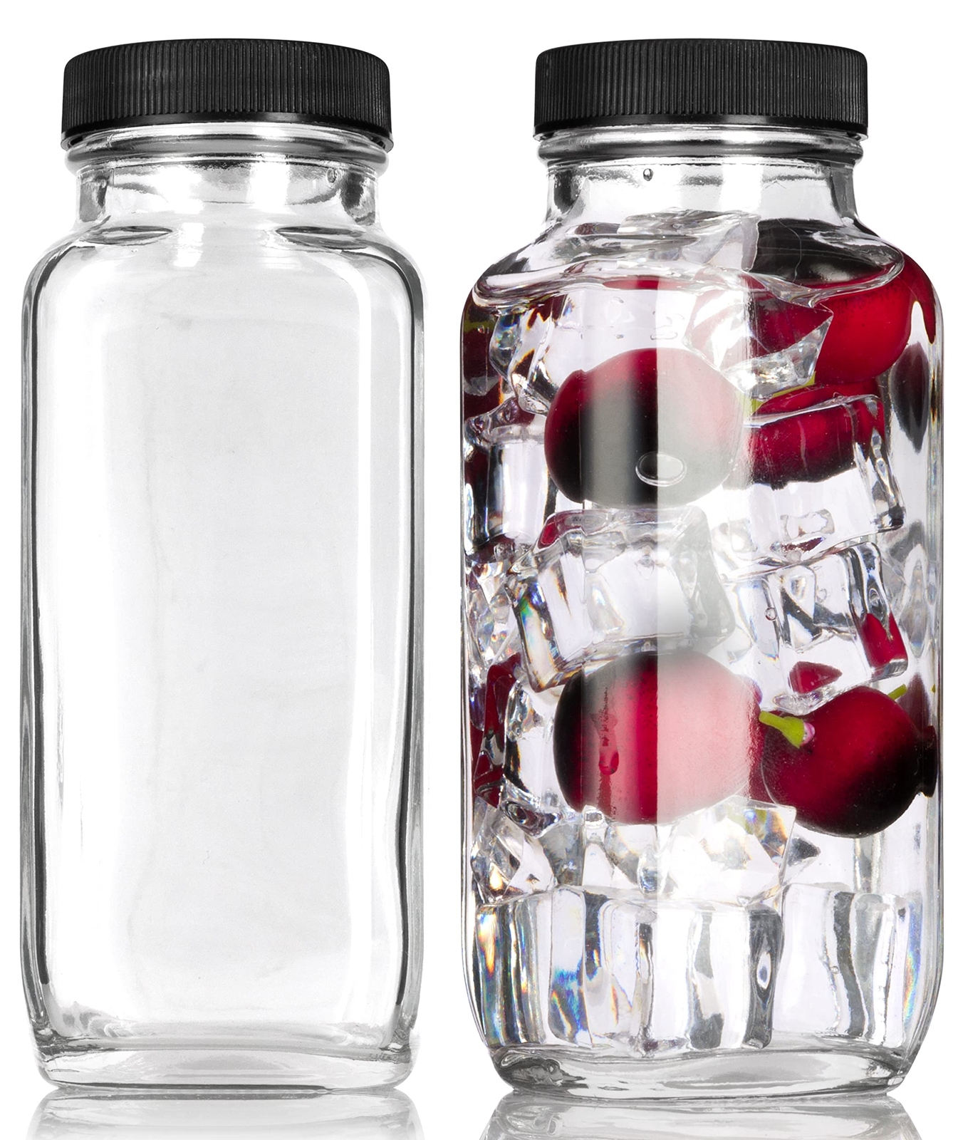 8 oz Clear Thick Plated Glass French Square Bottle Jar with Lid 2 Pack Perfec...
