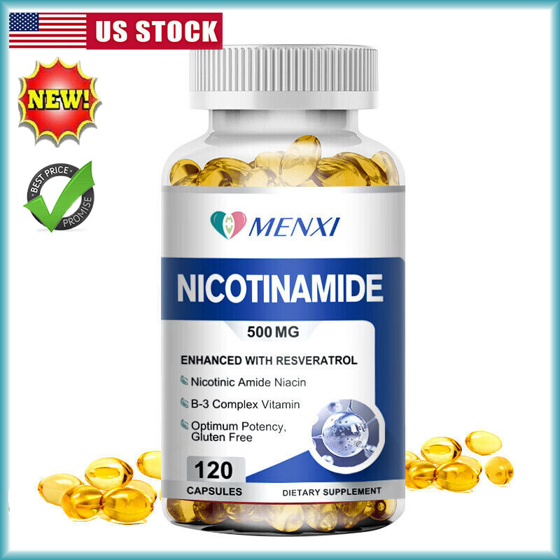 Nicotinamide 500MG Resveratrol, Anti-aging NAD Supplement 120 Capsules MENXI US