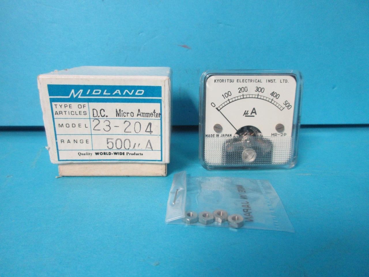NEW MIDLAND DC MICRO AMMETER 23-204 500UA KYORITSU ELECTRICAL MR-2P 0-500 UA NOS