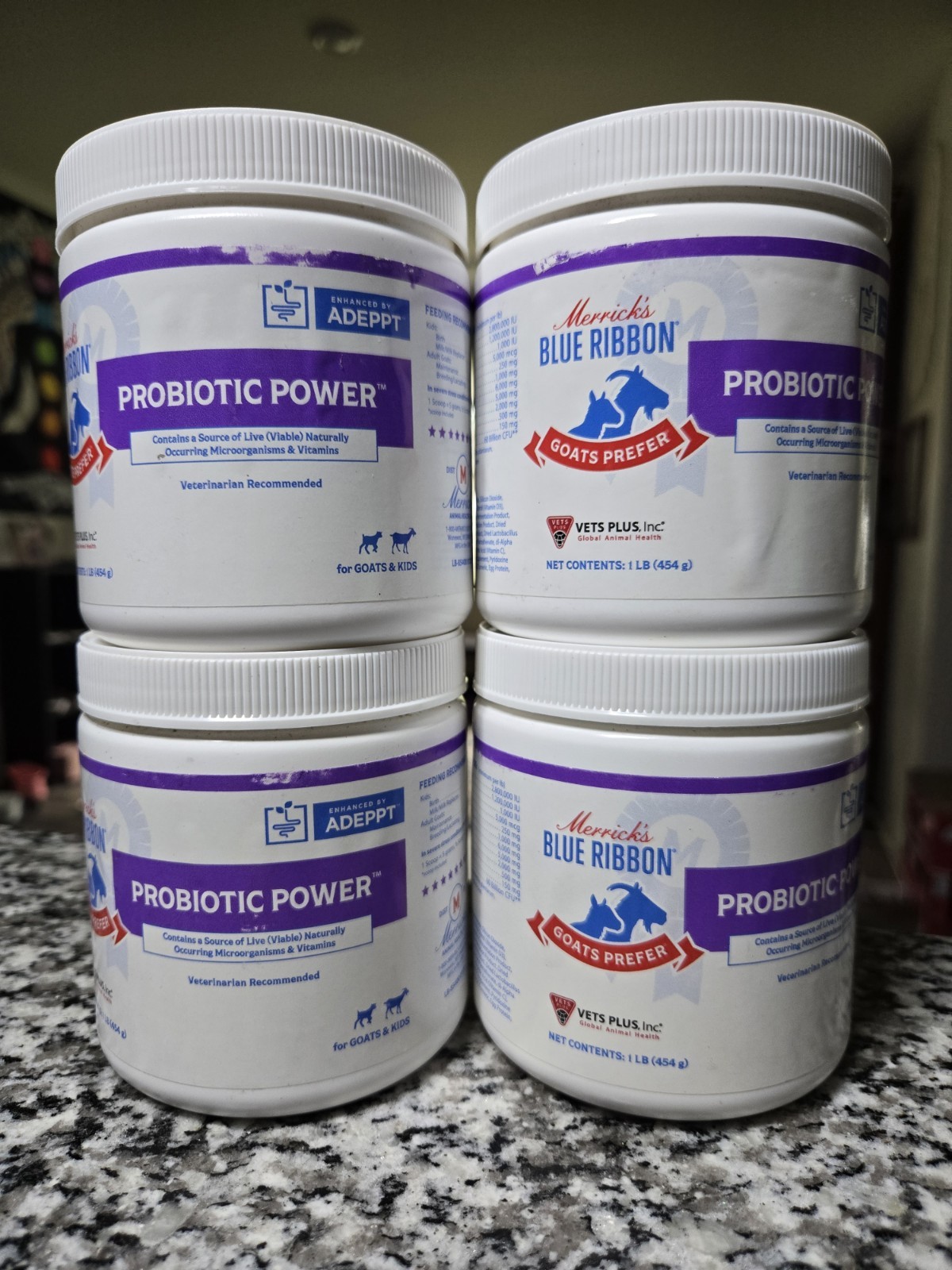 Merricks Blue Ribbon Probiotic Powder Goat Food Additive 1 Pound Tubs Lot of 4