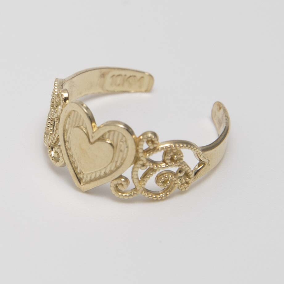 Milgrain Design Heart Toe Ring Real Solid 10K Yellow Gold