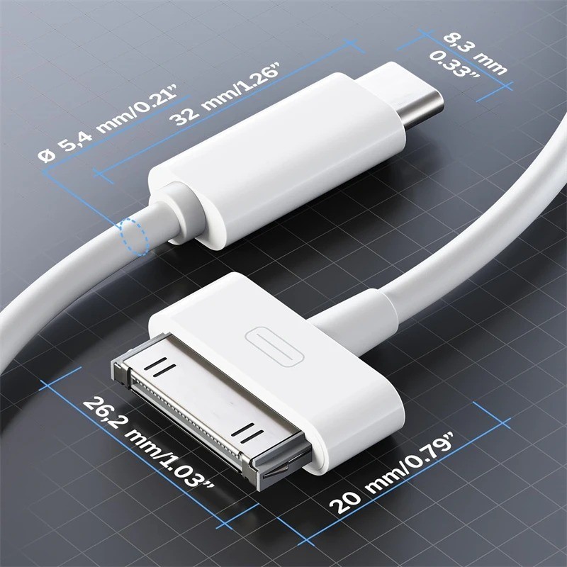 30-Pin to USB C Adapter Cable for Iphone, Ipad, Ipod – 3Ft (Next-Generation Data