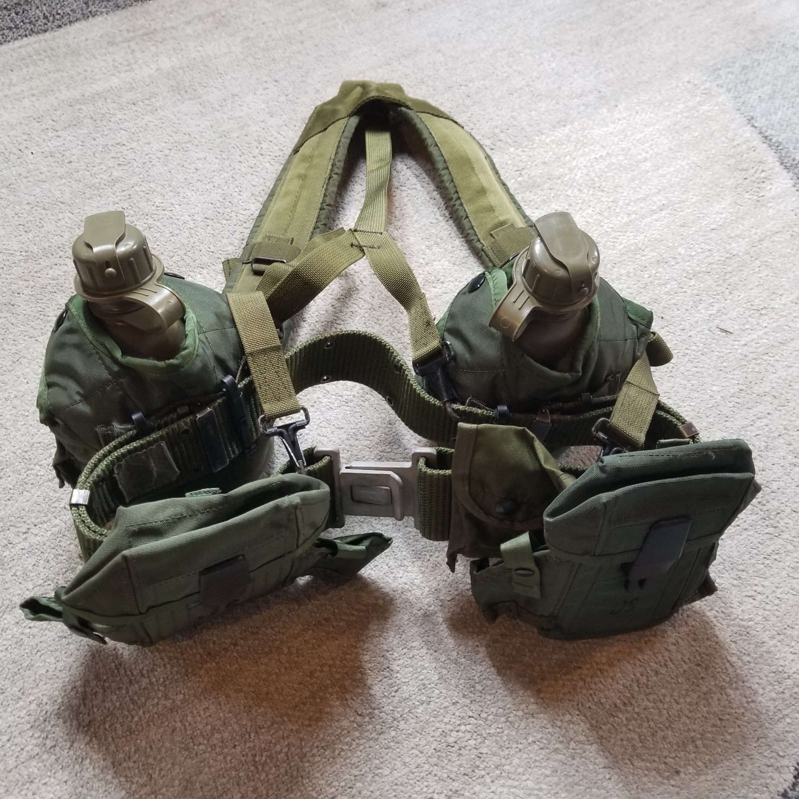 US Army Individual Equipment Belt Large 30+ Set Suspenders 2 Canteens 3 Pouches