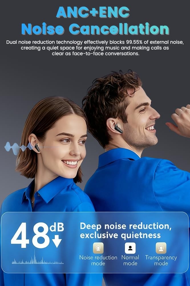 Wireless Earbuds Bluetooth Headphones ANC+ENC Ear Buds with Mic