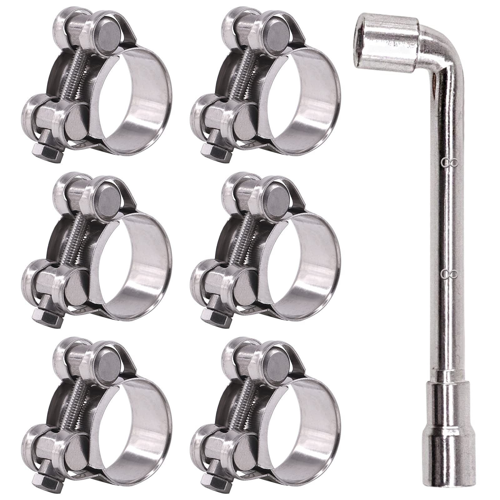 6Pcs 26-28mm T-Bolt Hose Clamps 304 Stainless Steel Heavy Duty Ear Clamp Tube...