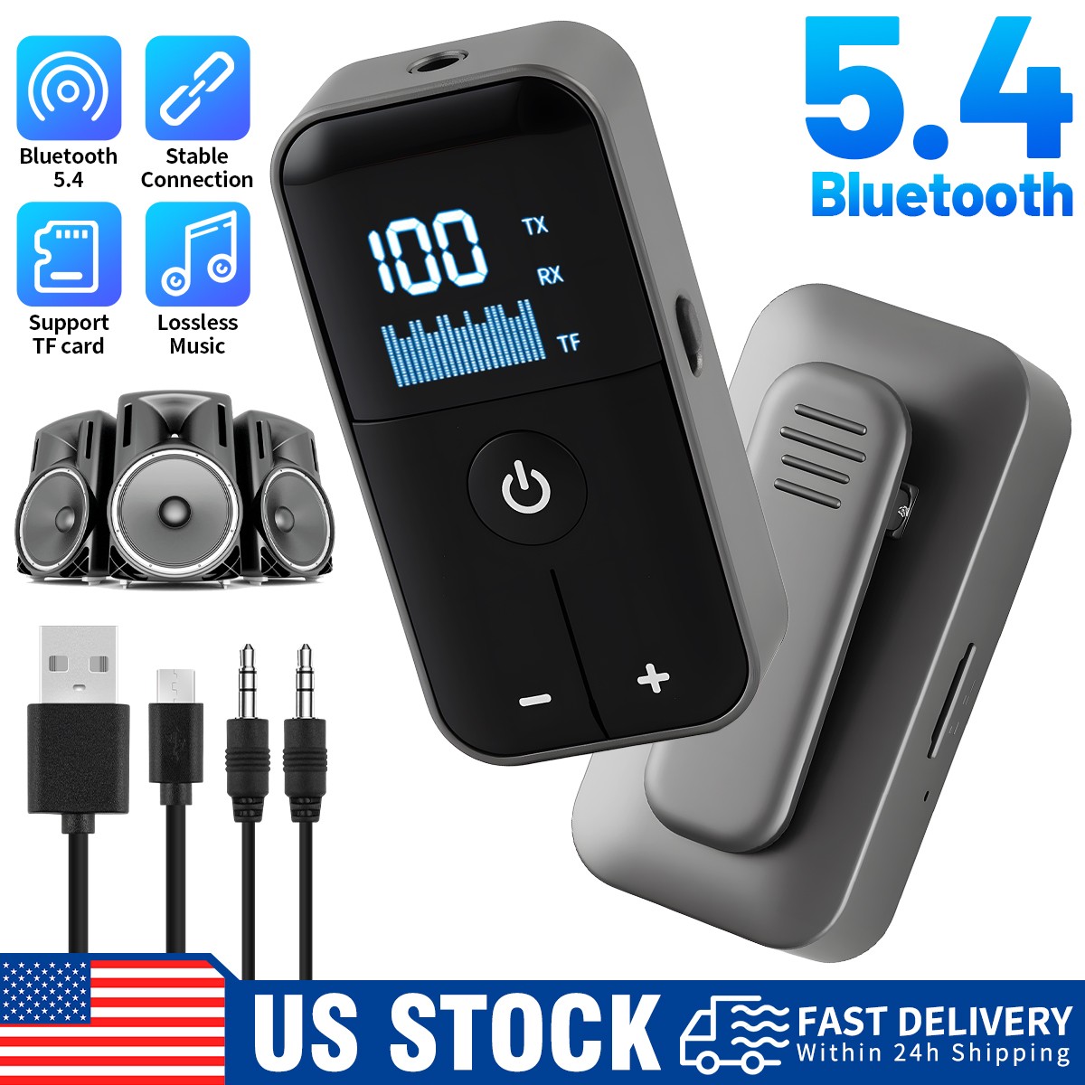 Bluetooth 5.4 Audio Receiver Transmitter 3.5MM AUX HiFi Music Wireless Adapter