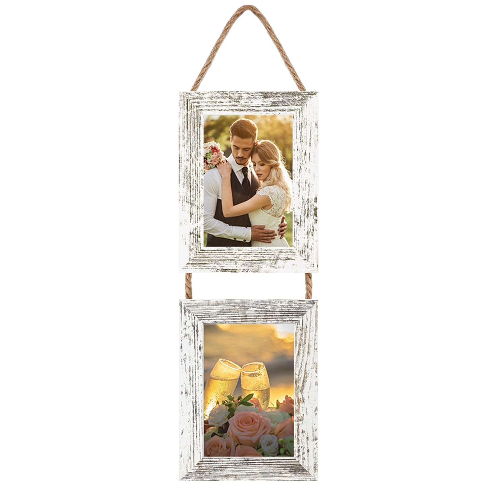 5x7 Wall Hanging Picture Frames Collage with 2 Opening Frames Rustic White 5x7