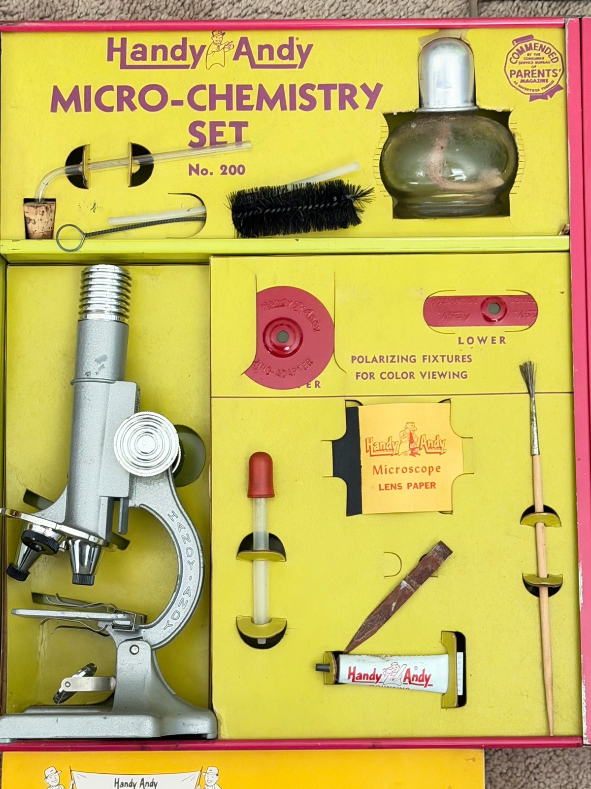 Vintage 1950s Handy Andy Mr. Wizard Combination Microscope Chemistry Set 200