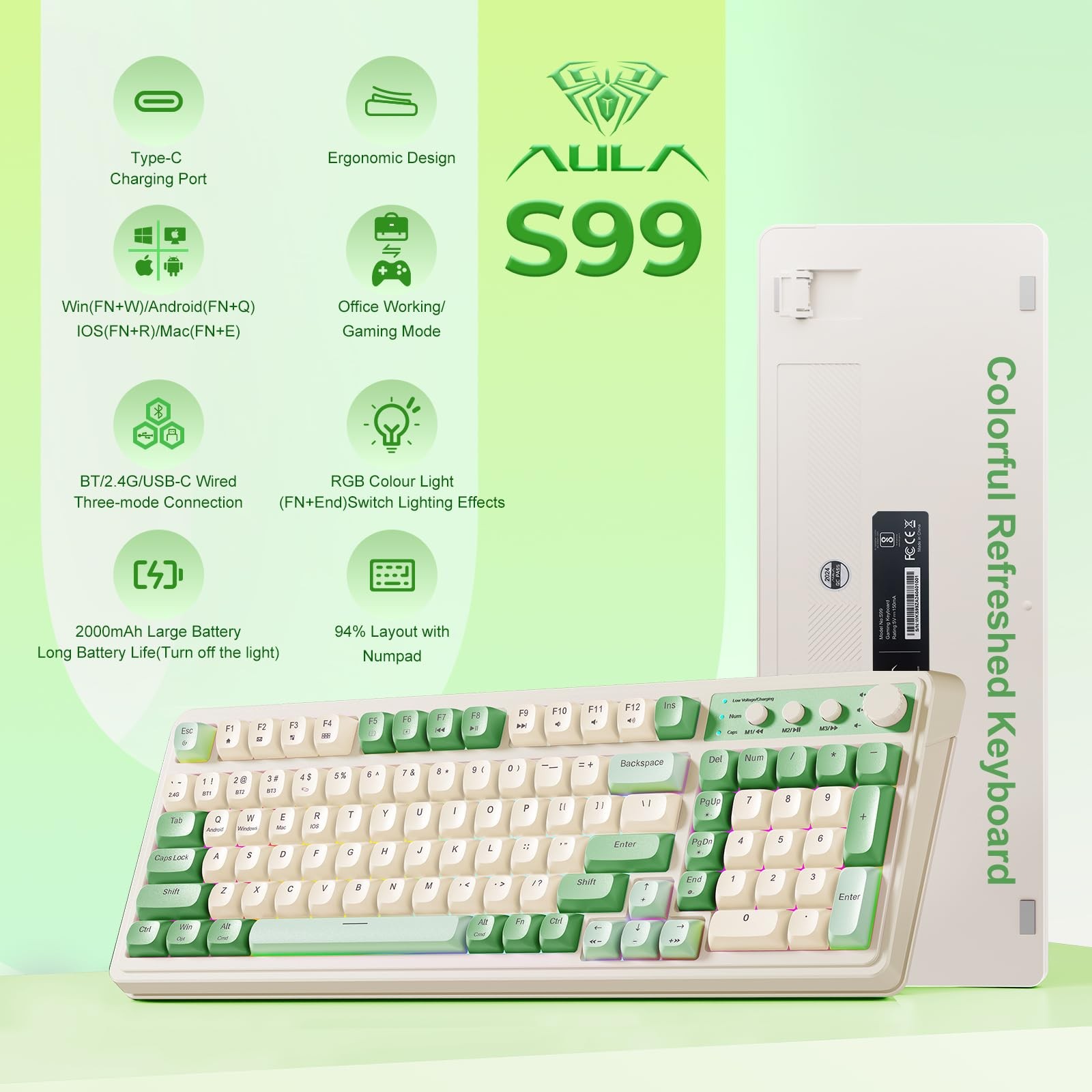 Aula S99 Gaming Keyboard Wireless Computer Keyboards Tri-Mode