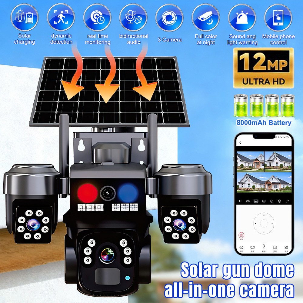 Upgraded 4K HD Solar Battery Wireless WiFi Outdoor PTZ Home Security Camera CCTV