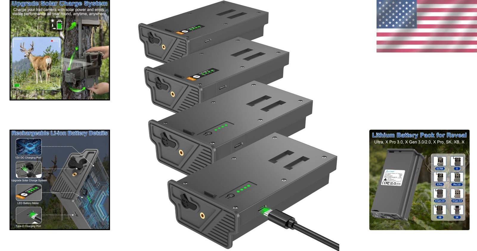 Artman Solar Charging Battery Pack - 4 Pack