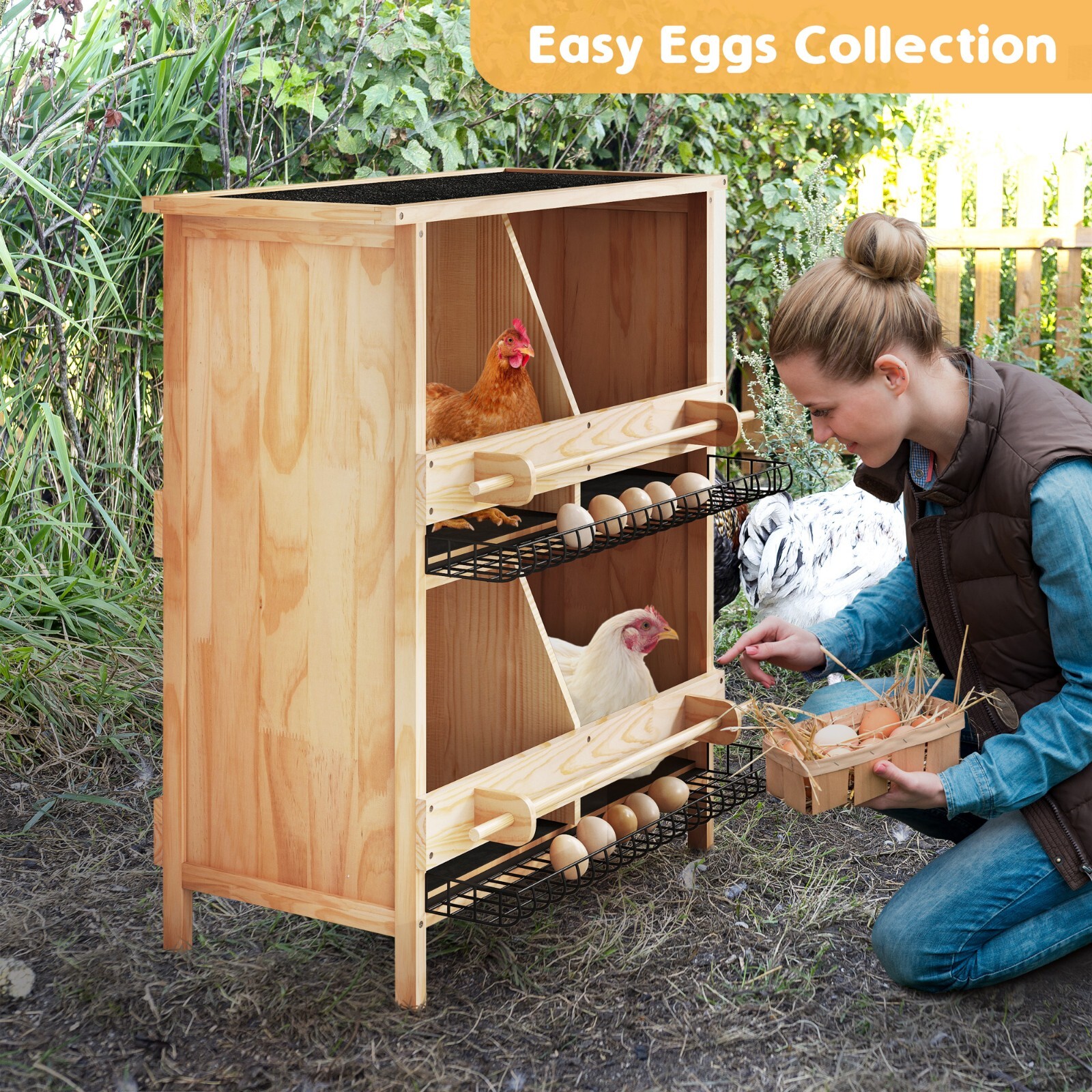 Wooden Nesting Box for Chicken Coop 4-Compartment Egg Laying Box for Poultry