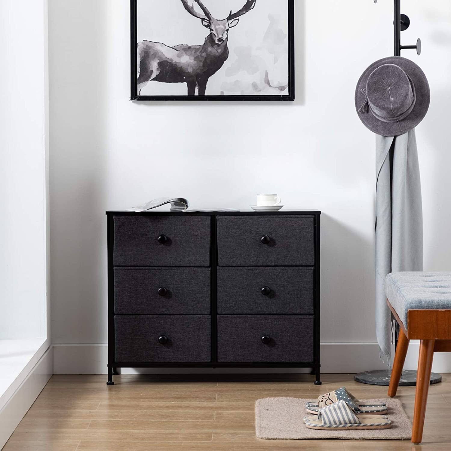 Fabric Dresser 6 Drawers Dresser Storage Chest of Drawer Organizer for Bedroom