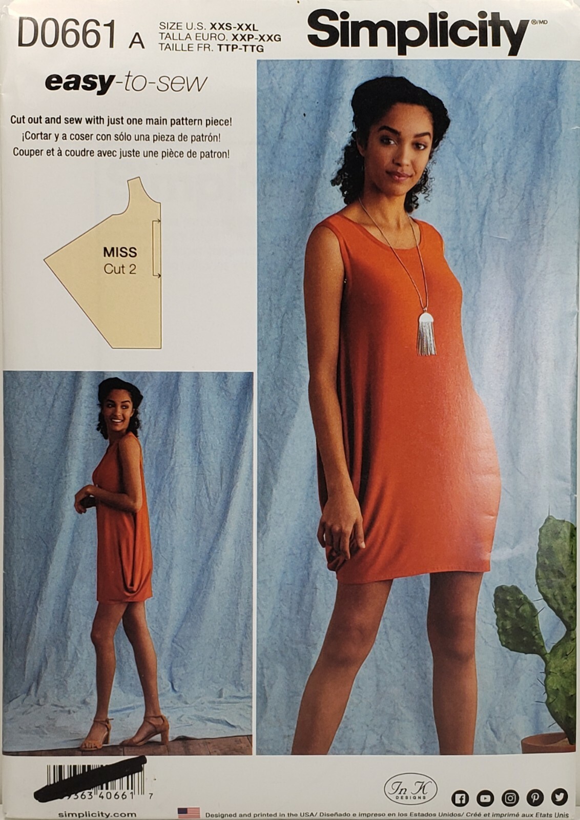 Simplicity D0661 Sleeveless Knit Dress - One EASY Pattern Piece Sz 4-26  8379