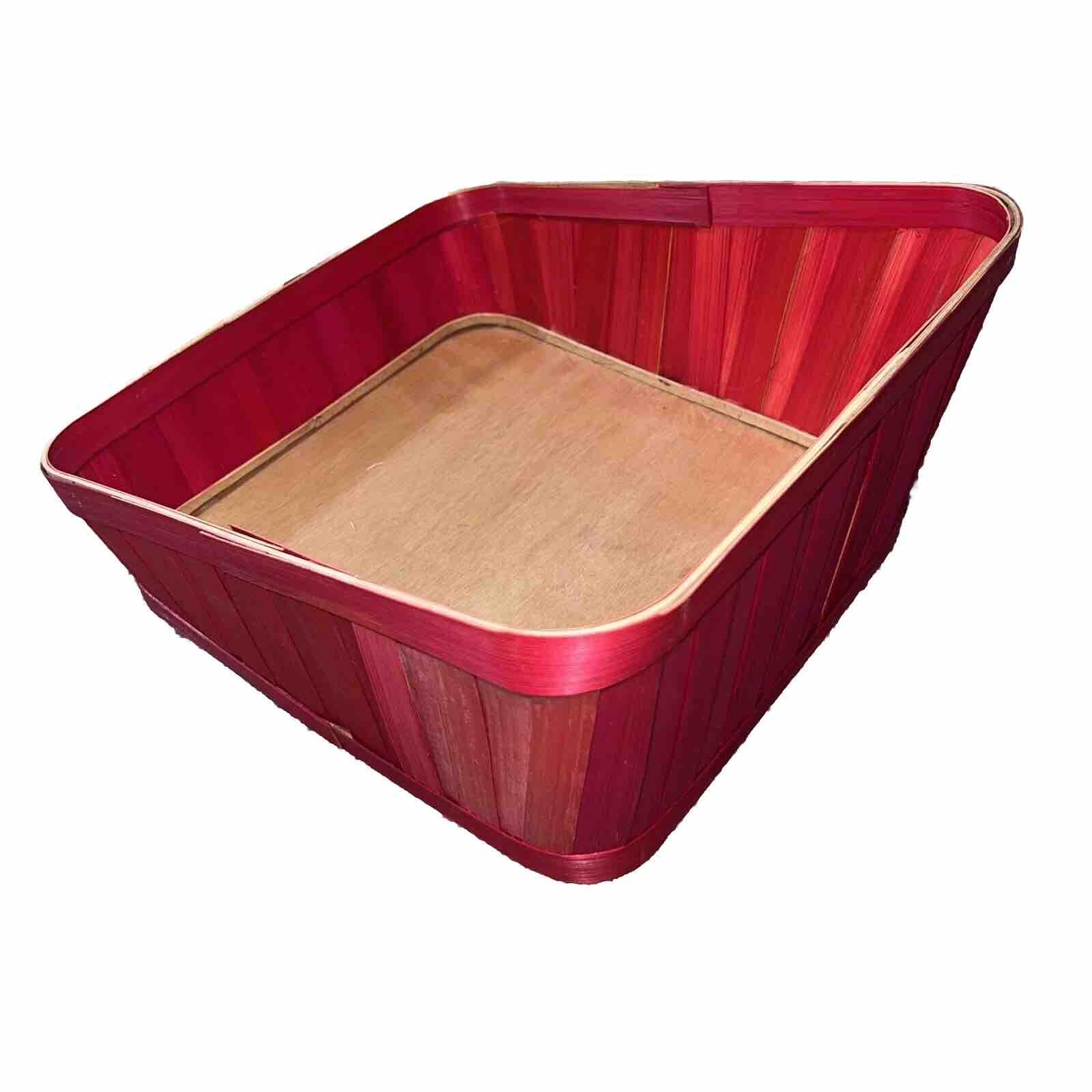 Lg Empty Red Woven Wooden Gift Basket For Christmas Angled For Beautiful Display
