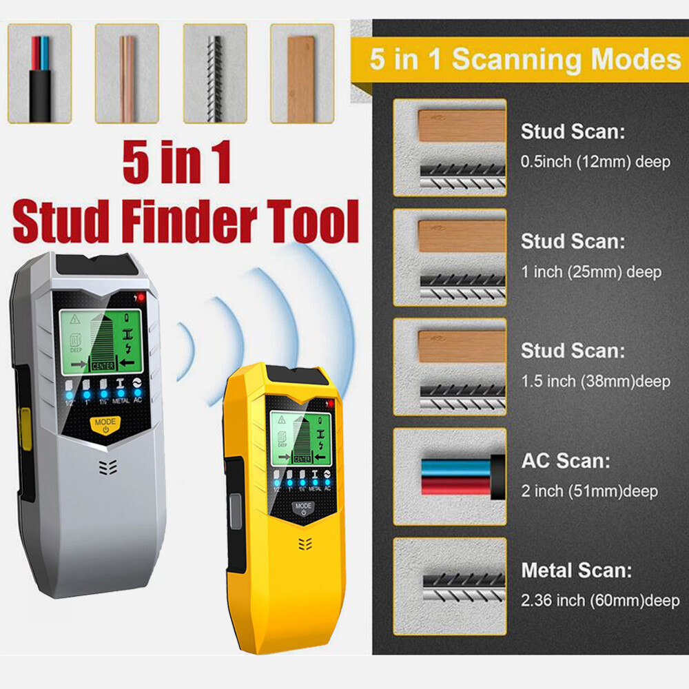 5 in 1 Digital Stud Finder Wood Metal Pipe Wire Wall Scanner SensGN LCD Detector