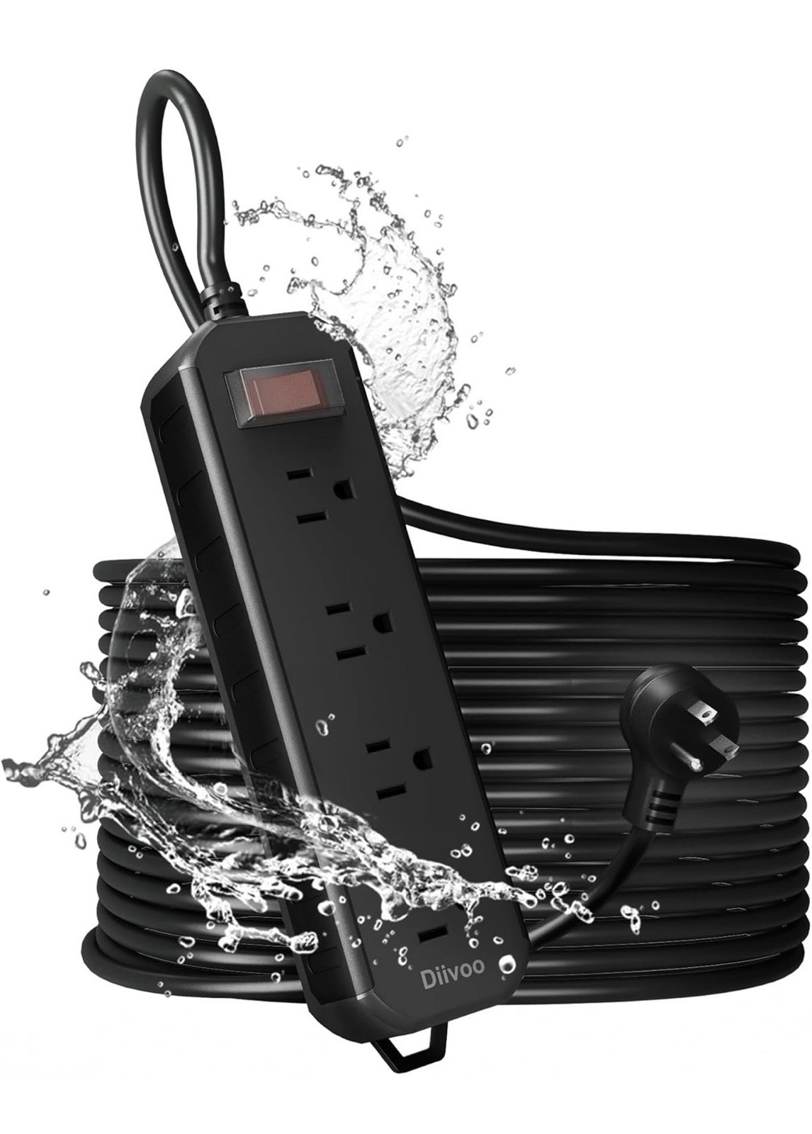 Outdoor Waterproof Power Strip 50ft Ext Cord 4 Outlets 1250 Watt Wall Mountable