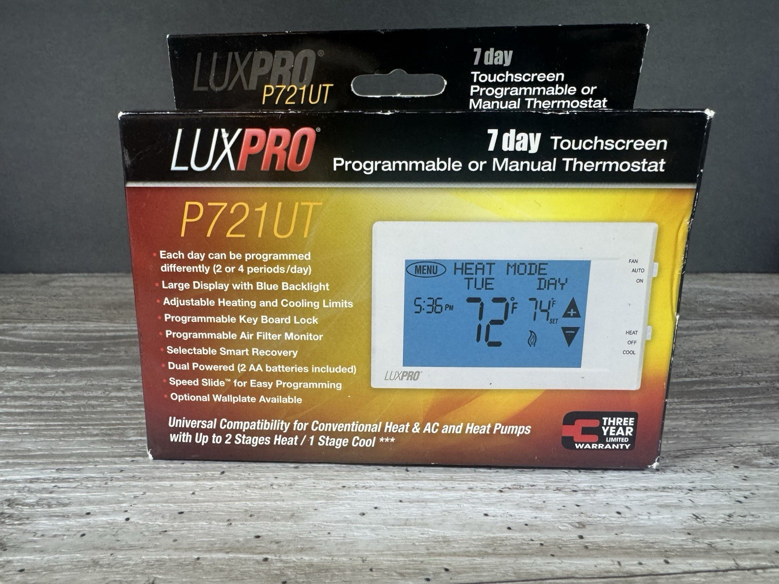 LuxPro Universal 7-Day Touchscreen Programmable or Manual Thermostat P721UT
