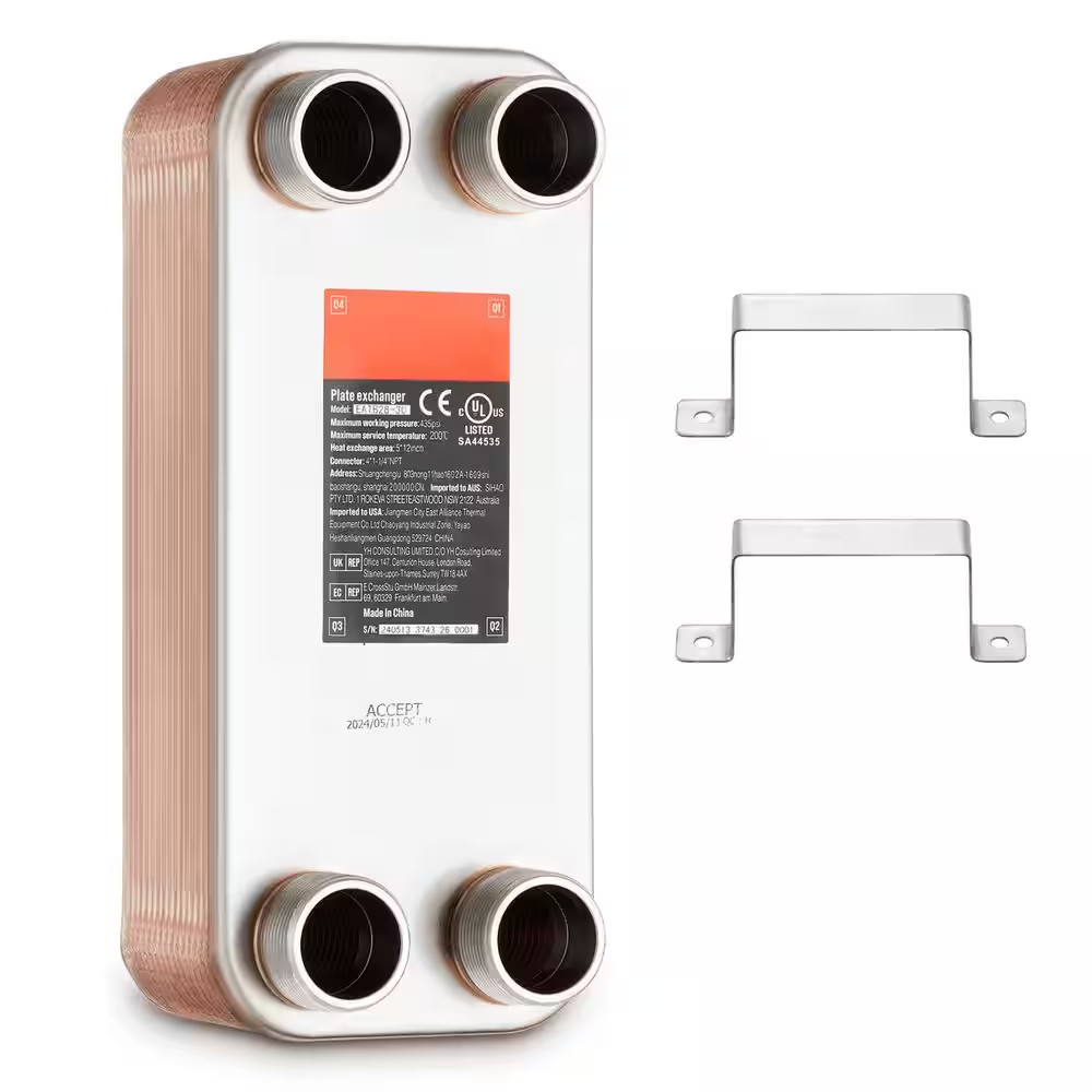 Heat Exchanger, 5 X 12 In. 30-Plates Brazed Plate Heat Exchanger, 316 L Stainles