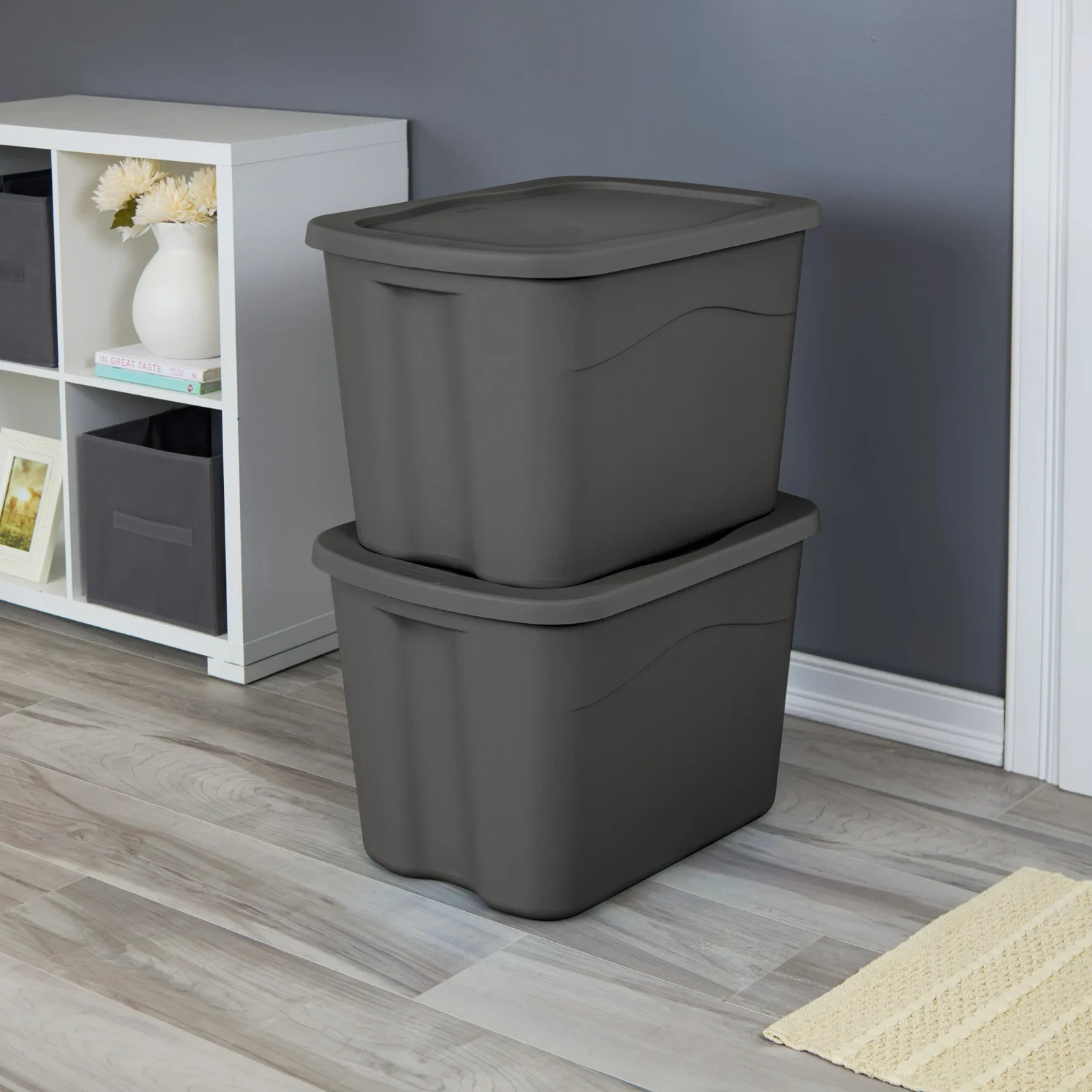 Sterilite 18 Gallon Plastic Storage Bin with Snap-on Lid, Gray, 8 Count