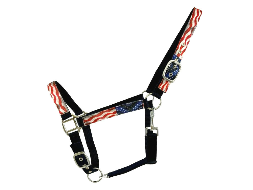 Western or English Horse Nylon Halter w/ American Flag Design Horse size