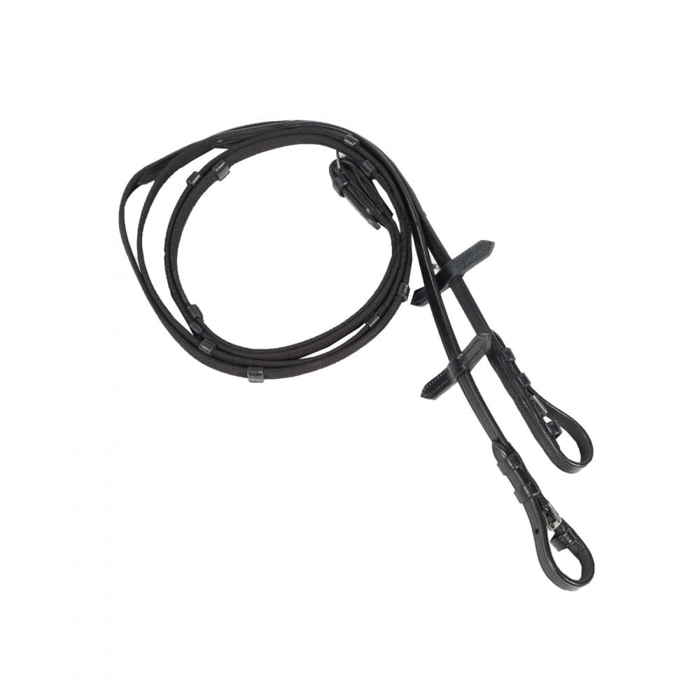 HORZE Slender Grippy Rubber-Intertwined Horseback Riding Web Reins with Hand Sto